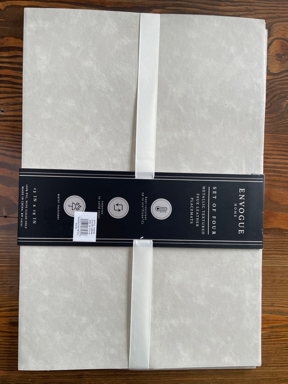 Envogue Ivory Metallic Textured Faux Leather Placemats - Set of Four